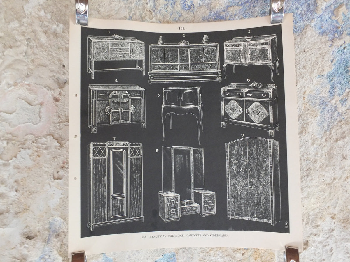 Original Vintage British Macmillan Black and White Educational Poster - Cabinets and Sideboards - Kitchen Dining print wall art 1938 1930s