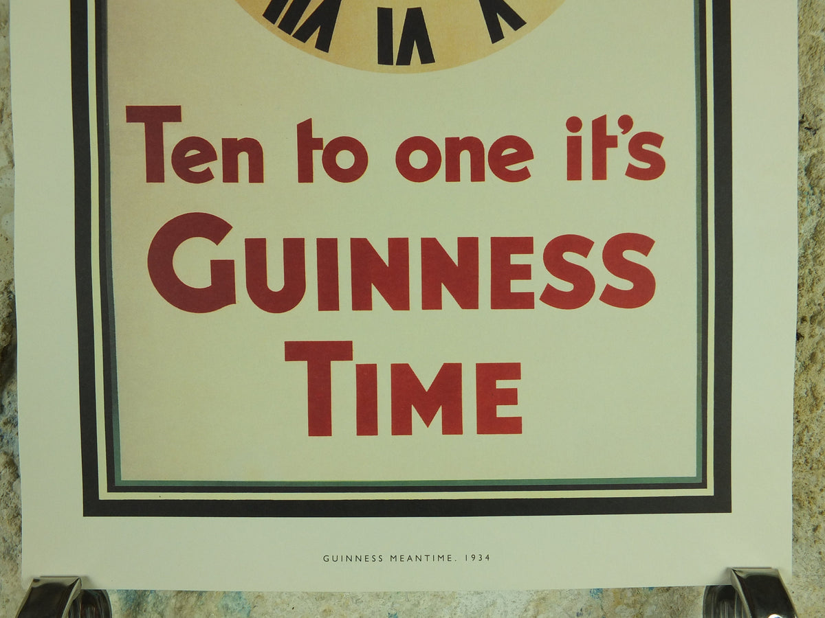 Guinness Meantime Poster, by John Gilroy 1934, Ten to One its Guinness Time, Advertising campaign Wall art retro 1990s