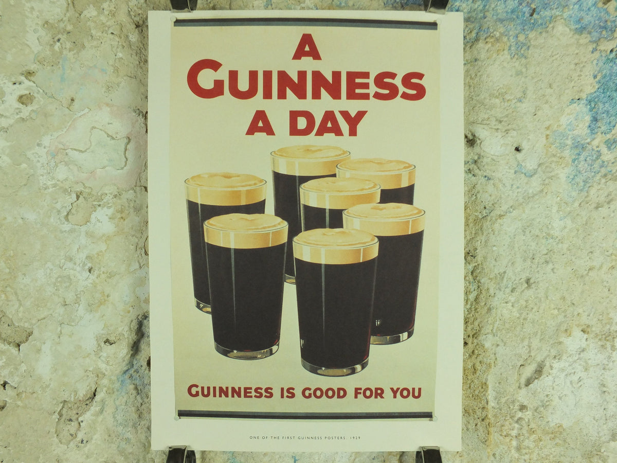 A Guinness a Day Poster, by John Gilroy 1929, Guinness is Good for You, Advertising campaign Wall art retro 1990s