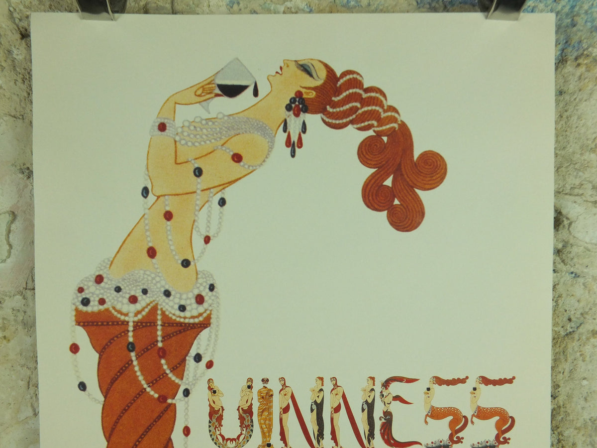 Sophisticated Guinness Poster, by Erte 1974, Opulant Mermaids and Greek Freizes, Advertising campaign Wall art retro 1990s