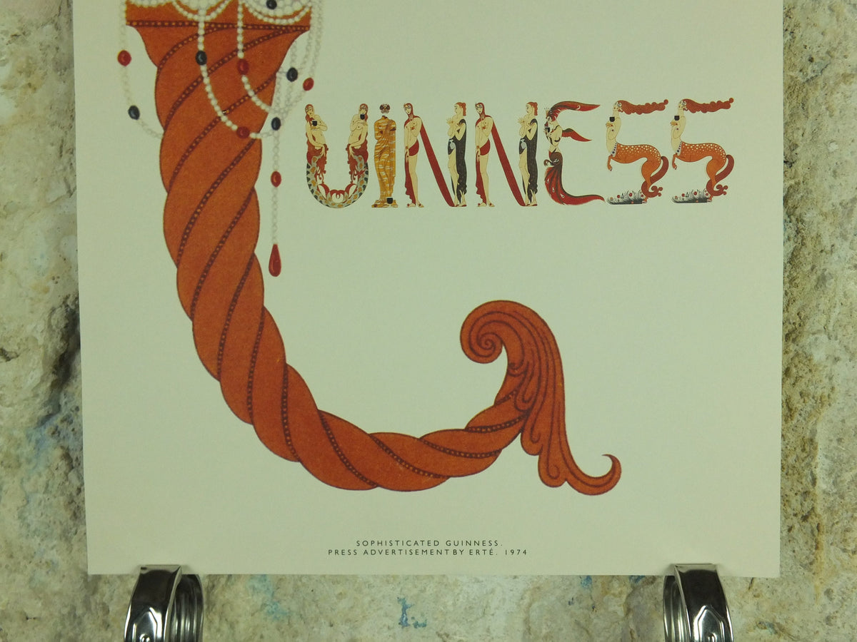 Sophisticated Guinness Poster, by Erte 1974, Opulant Mermaids and Greek Freizes, Advertising campaign Wall art retro 1990s