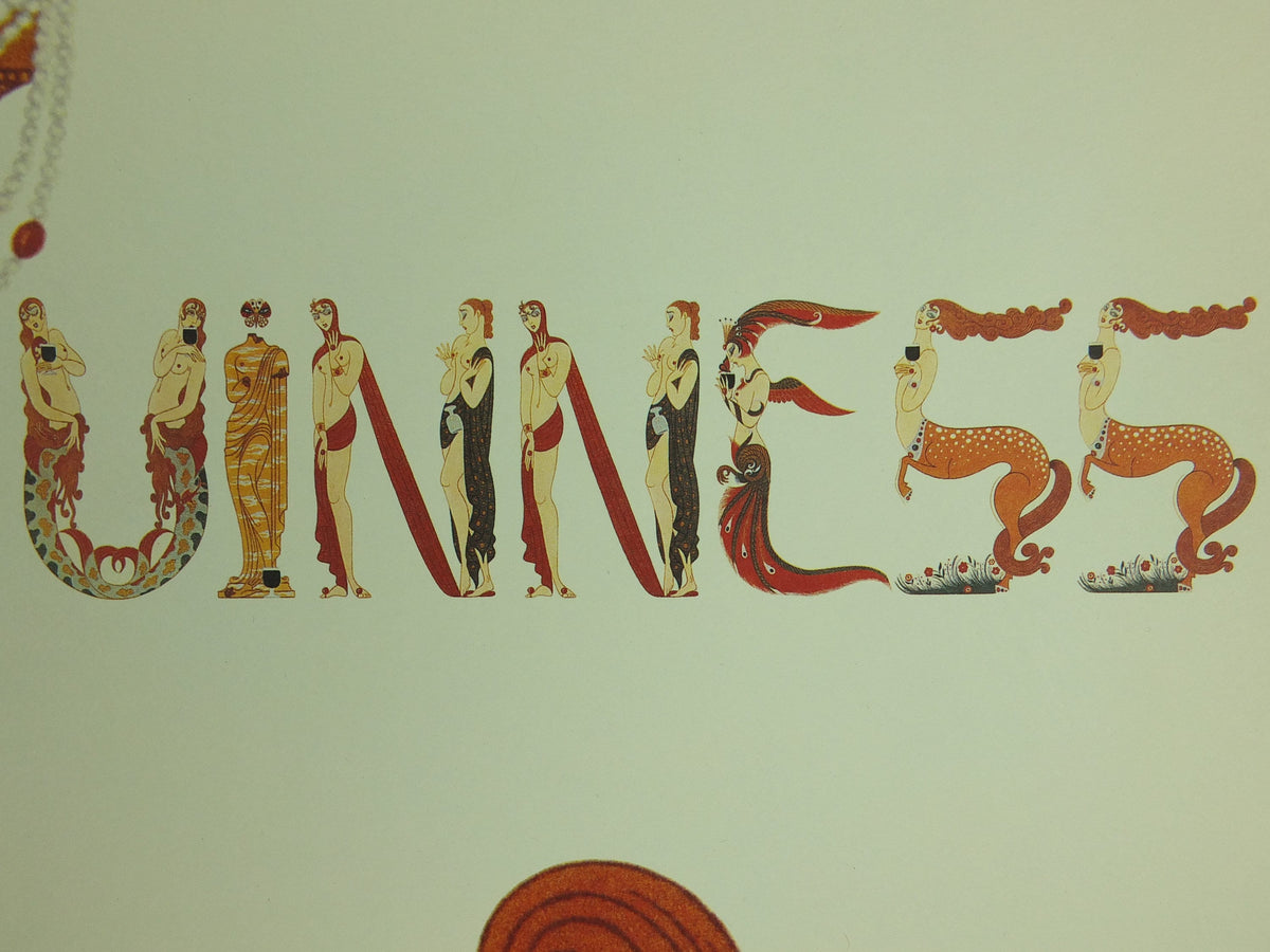 Sophisticated Guinness Poster, by Erte 1974, Opulant Mermaids and Greek Freizes, Advertising campaign Wall art retro 1990s