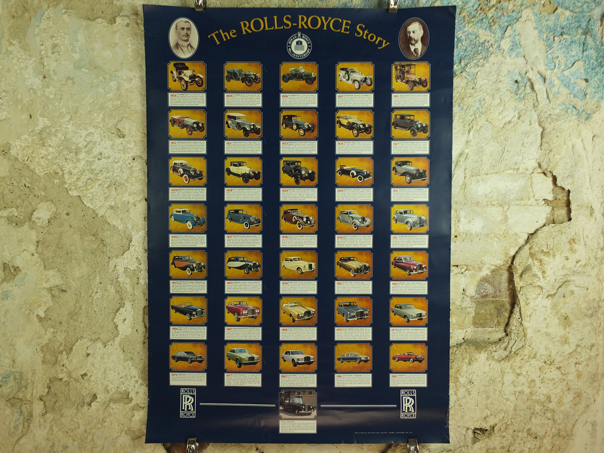 Original Vintage British Rolls Royce Story Poster Crewe luxury brand design sports car Cheshire history Advertising print wall art 1990s