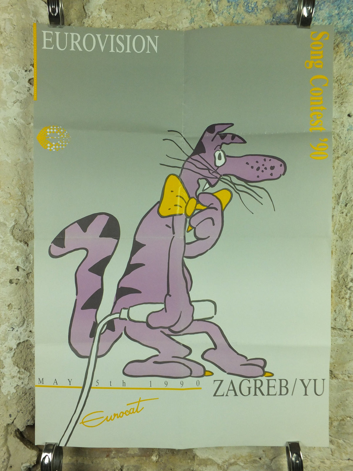 Original Eurovision Poster, 1990 European Song Contest, Zagreb/Yu, Eurocat '90, musical wall art