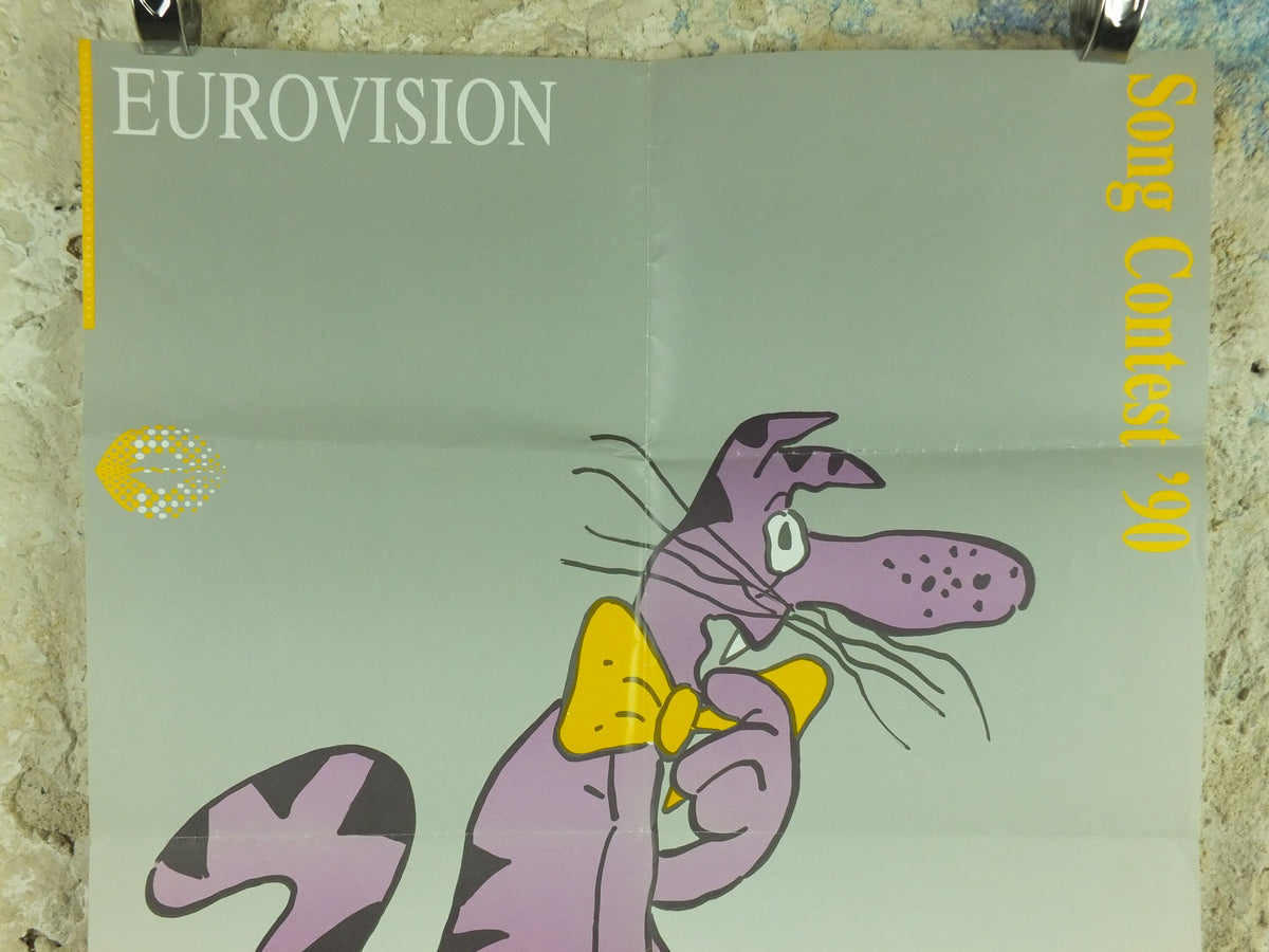 Original Eurovision Poster, 1990 European Song Contest, Zagreb/Yu, Eurocat '90, musical wall art