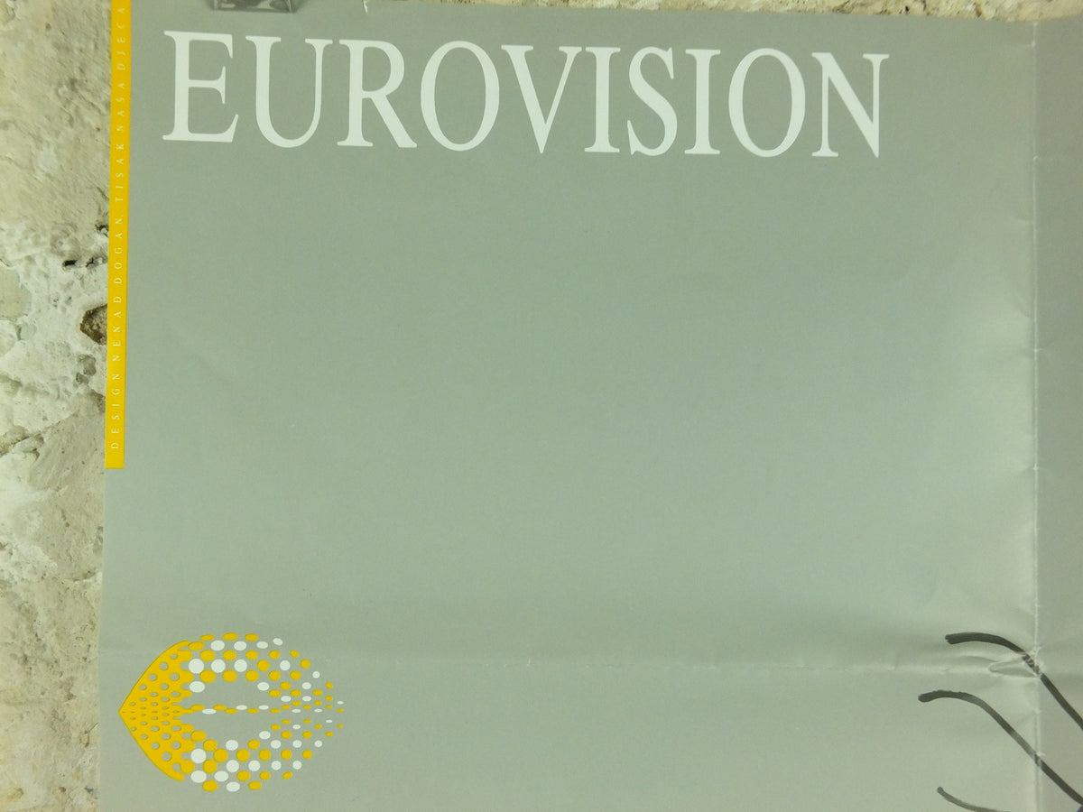 Original Eurovision Poster, 1990 European Song Contest, Zagreb/Yu, Eurocat '90, musical wall art