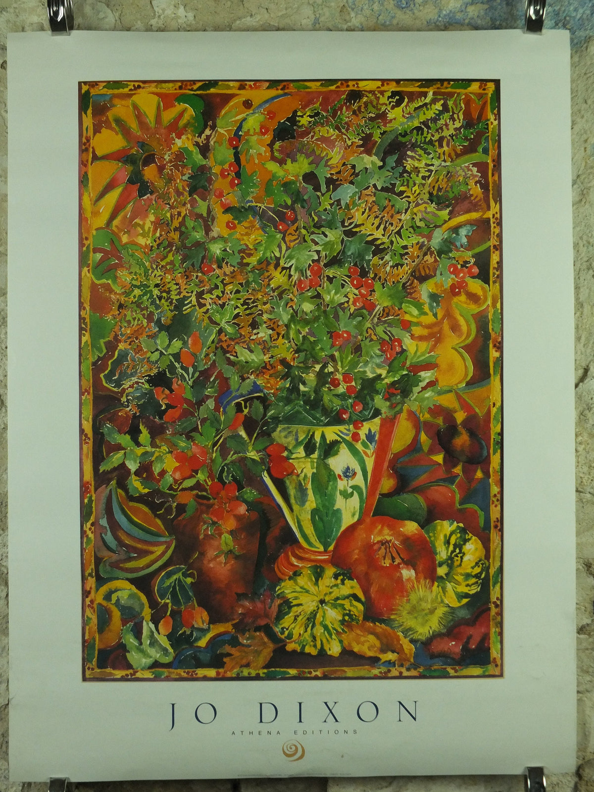 Vintage Flower Composition Poster, Autumn flowers, warm colours, Jo Dixon, 1991, wall art retro 1990s