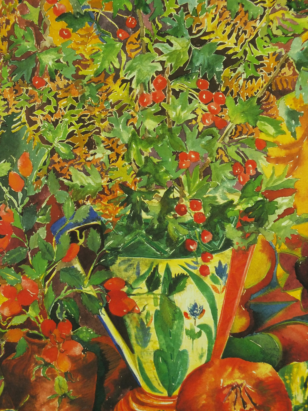 Vintage Flower Composition Poster, Autumn flowers, warm colours, Jo Dixon, 1991, wall art retro 1990s