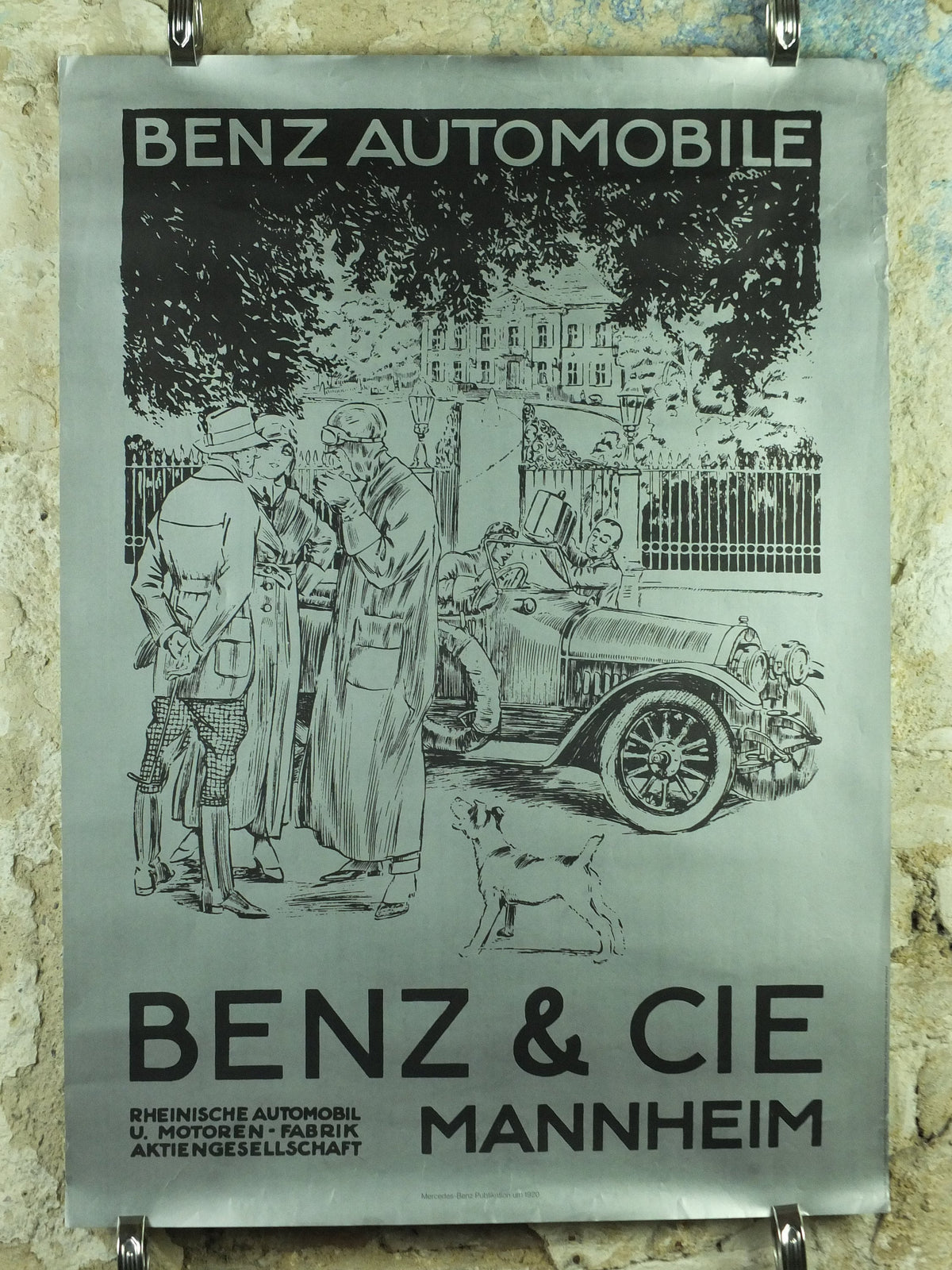 Vintage German Mercedes Benz Poster, Benz & CIE, Mannheim, art deco nouveau, Advertising print wall art 1980s