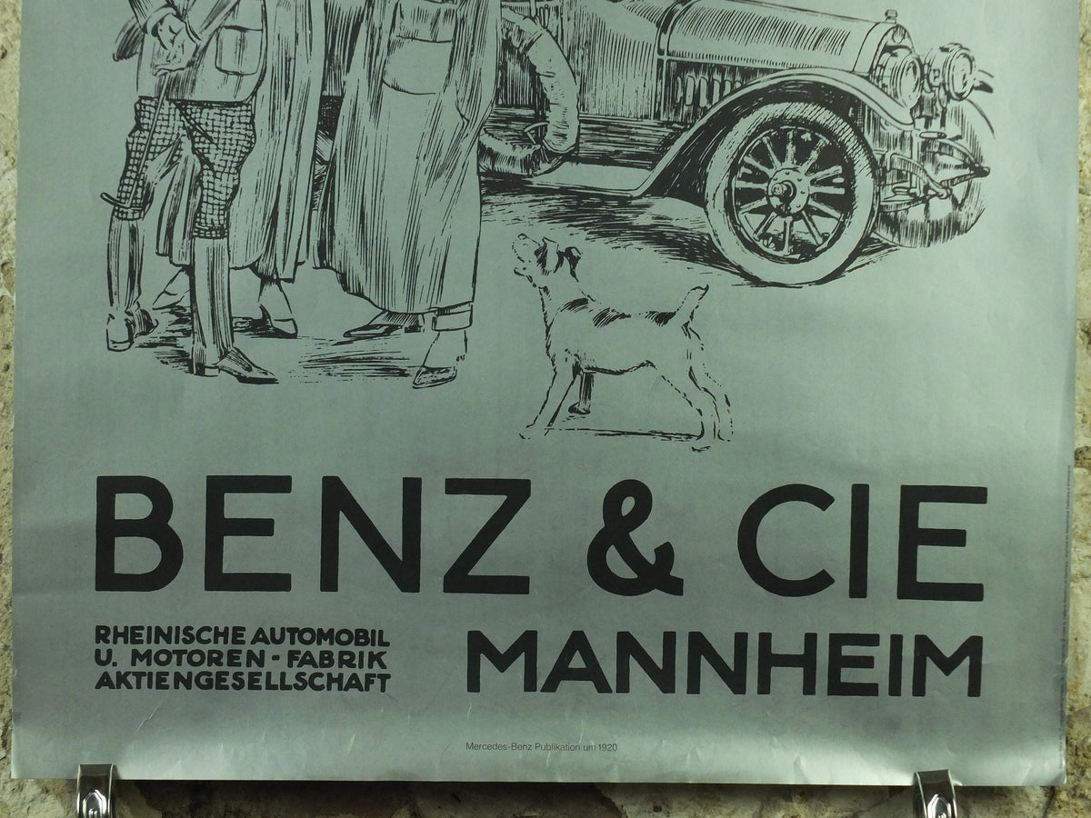 Vintage German Mercedes Benz Poster, Benz & CIE, Mannheim, art deco nouveau, Advertising print wall art 1980s