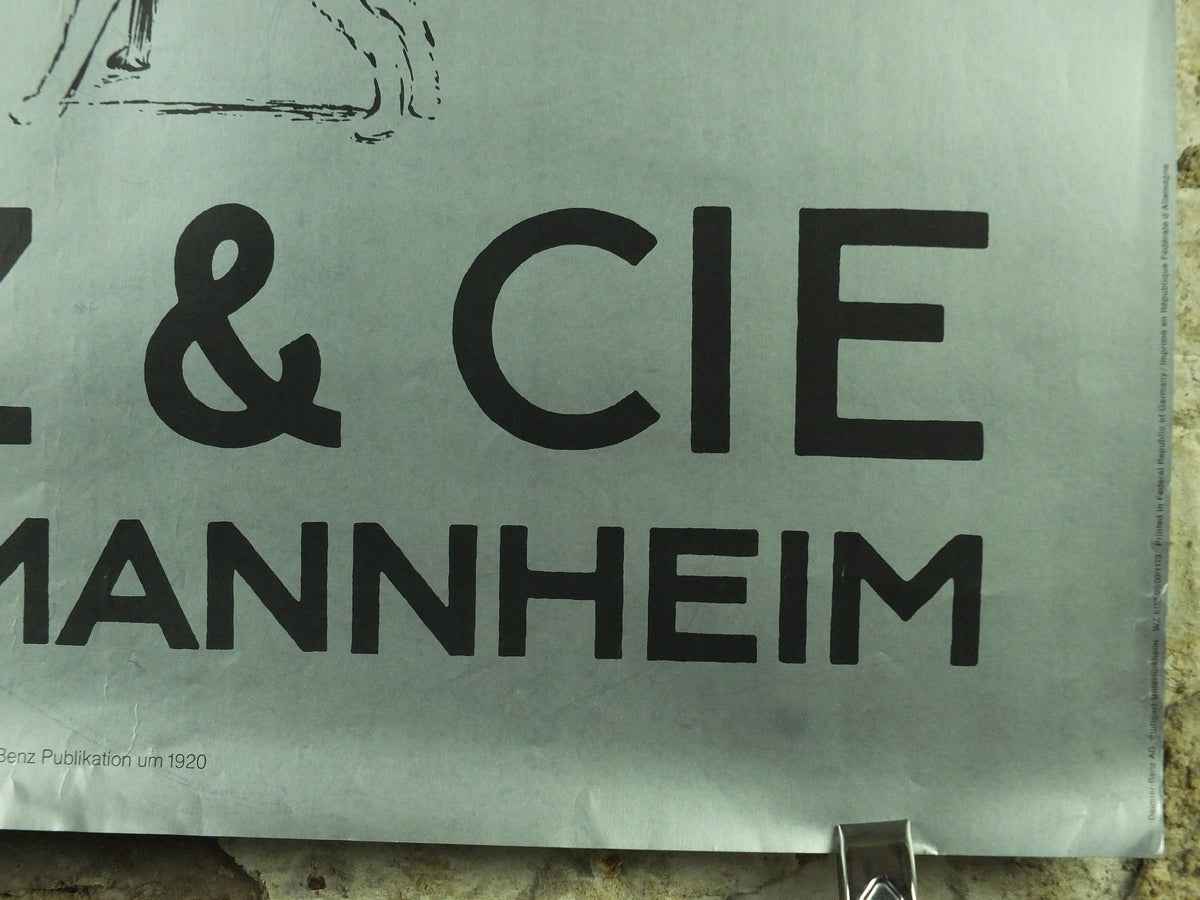 Vintage German Mercedes Benz Poster, Benz & CIE, Mannheim, art deco nouveau, Advertising print wall art 1980s