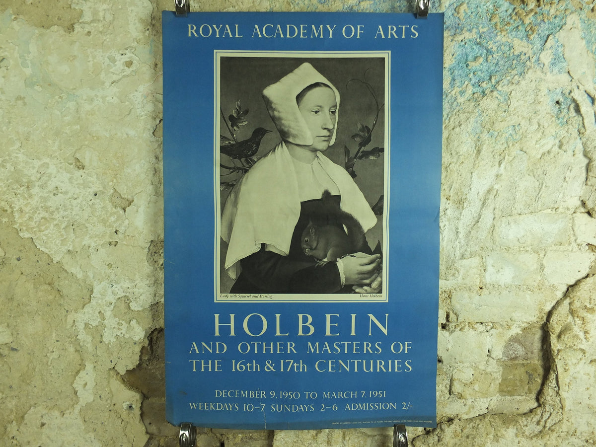 Original Vintage Royal Academy of Arts Poster Holbien and Masters 16C 17C Lady Squirrel Starling gallery exhibition wall art 1950s