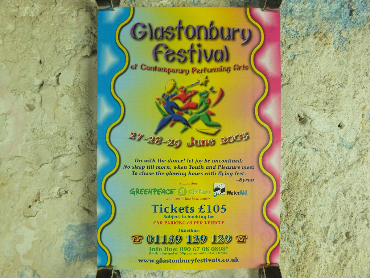 Original Vintage Glastonbury Festival 2003 Poster Greenpeace REM Suede David Gray moby radiohead concert gig show music print wall art 1990s