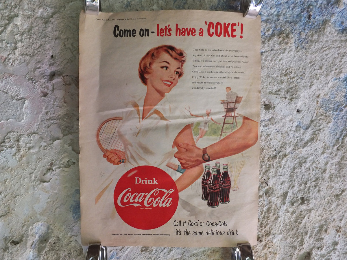 Original Vintage Cocacola Coke Poster Advertising Coca Cola beverage soda pop Coca-Cola carbonated fizzy bottle print wall art retro 1950s