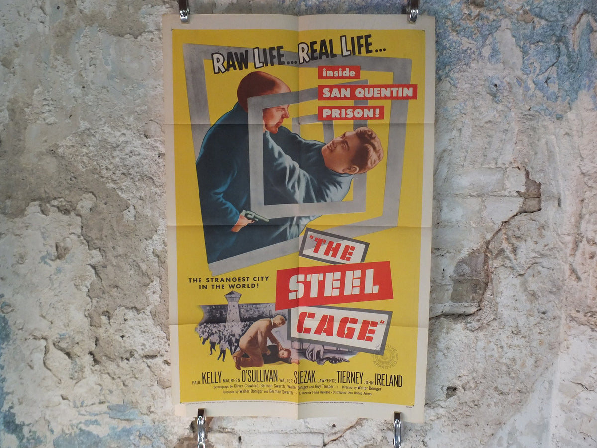 Original Vintage Movie Poster The Steel Cage 1954 1950s San Quentin Prison spiral gun prisoner wall art US one sheet cinema film memorabilia