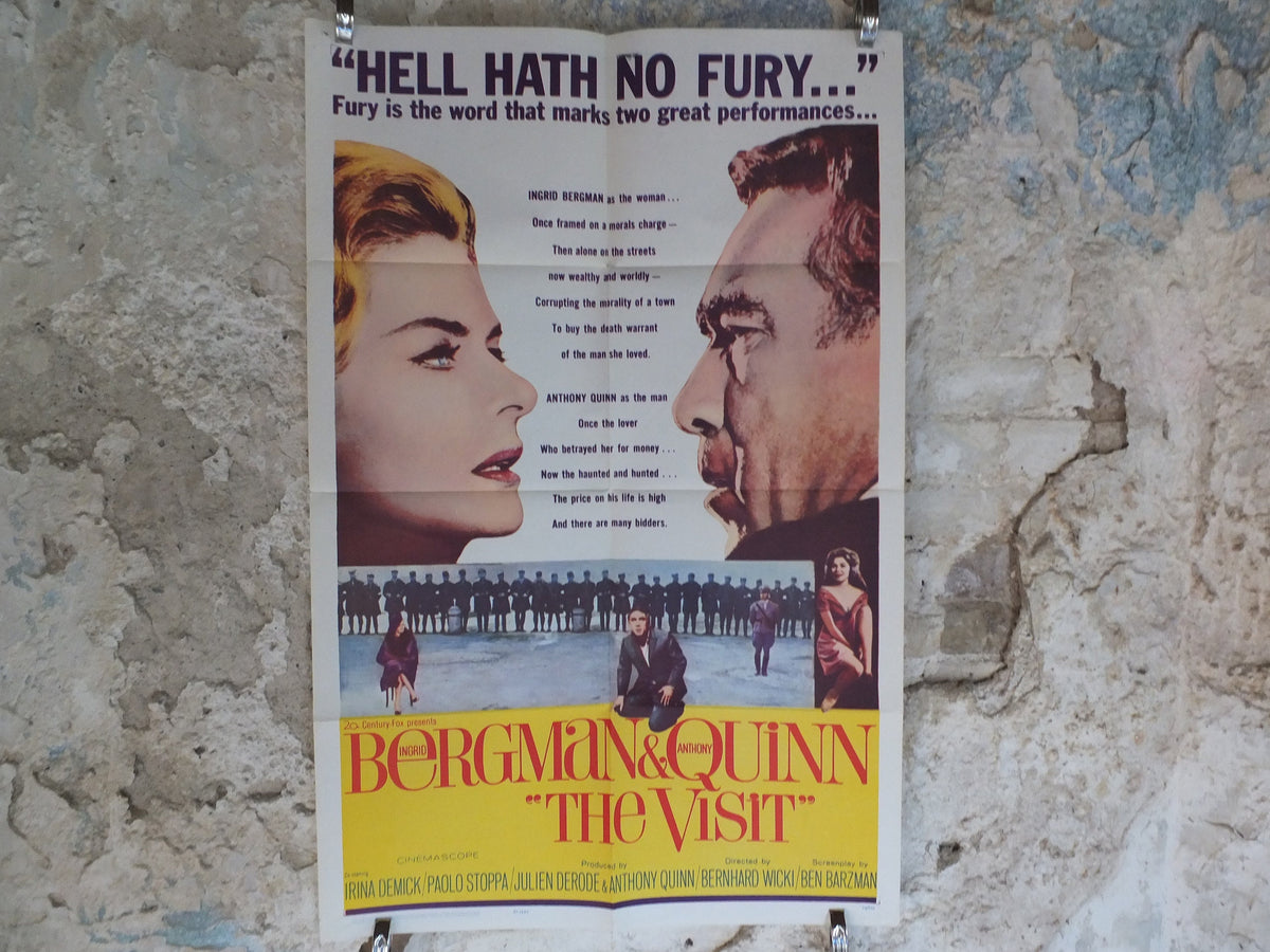 Original Vintage Movie Poster The Visit 1964 1960s wall art Hell hath Fury Ingrid Bergman Anthony Quinn US one sheet cinema film memorabilia