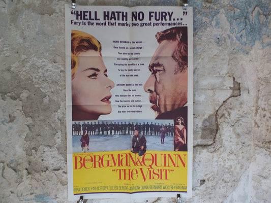 Original Vintage Movie Poster The Visit 1964 1960s wall art Hell hath Fury Ingrid Bergman Anthony Quinn US one sheet cinema film memorabilia