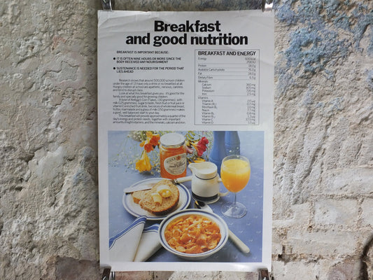Original Vintage Kelloggs Cornflakes Poster Breakfast Cereal toast marmalade juice milk healthy nutrition Kitchen print wall art retro 1980s