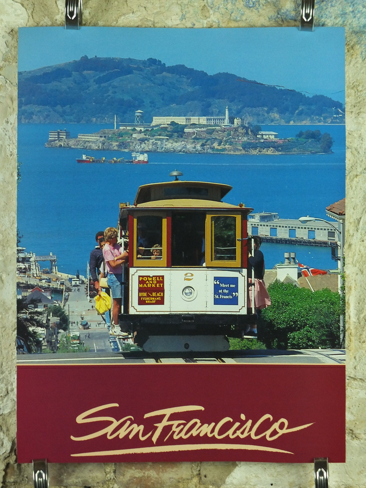 Vintage San Francisco Travel Poster, Alcatraz, Tram, Harbour, San Francisco Bay, Golden State, travel and tourism tourist wall art 1980s