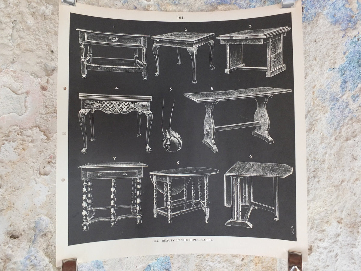 Original Vintage British Macmillan Black and White Educational Poster - Tables - Kitchen Dining print wall art retro 1938 1930s