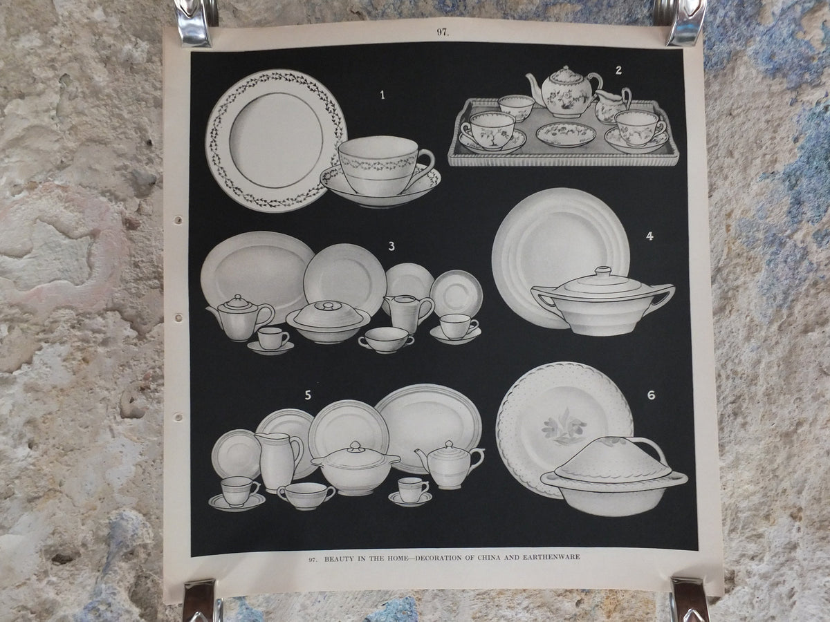 Original Vintage British Macmillan Black and White Educational Poster - China and Earthenware - Kitchen Dining print wall art 1938 1930s