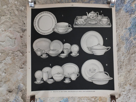 Original Vintage British Macmillan Black and White Educational Poster - China and Earthenware - Kitchen Dining print wall art 1938 1930s