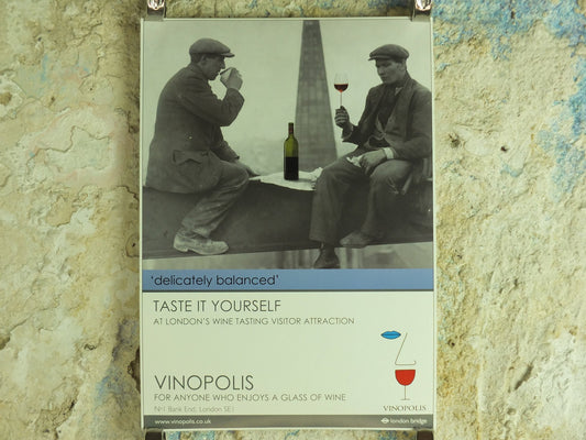 Original Vintage Vinopolis Wine Poster construction builders tasting Bank End London Bridge SE1 Winery Viticulture print wall art 1990s