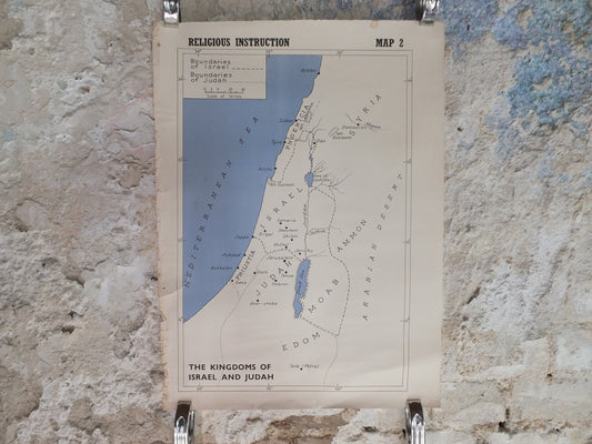 Original Vintage British Educational Geography Map Kingdoms of Judah and Israel in biblical times historical Poster print wall art 1950s