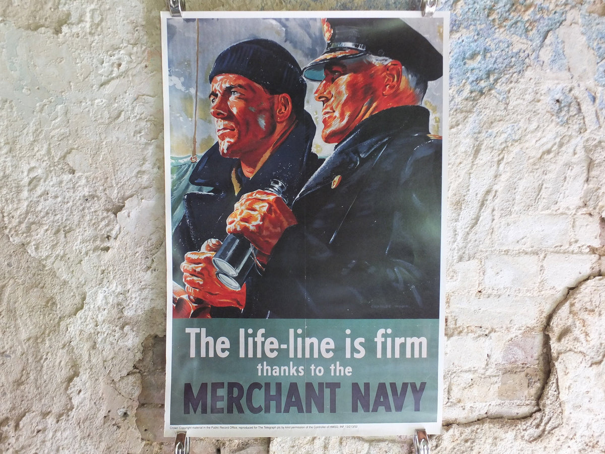 Vintage British WW2 Lifeline is Firm Royal Merchant Navy Propaganda Poster Telegraph bombers reprint print wall art 1980s