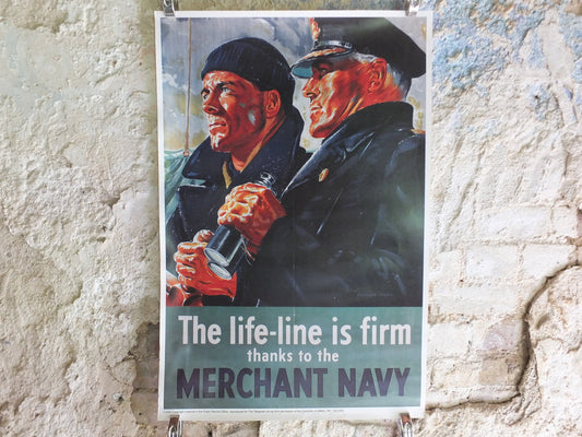 Vintage British WW2 Lifeline is Firm Royal Merchant Navy Propaganda Poster Telegraph bombers reprint print wall art 1980s