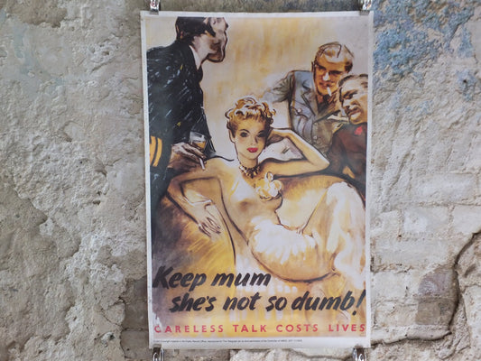 Vintage British WW2 Keep Mum shes not so dumb Careless Talk costs lives Propaganda Poster Jobson Telegraph reprint print wall art 1980s