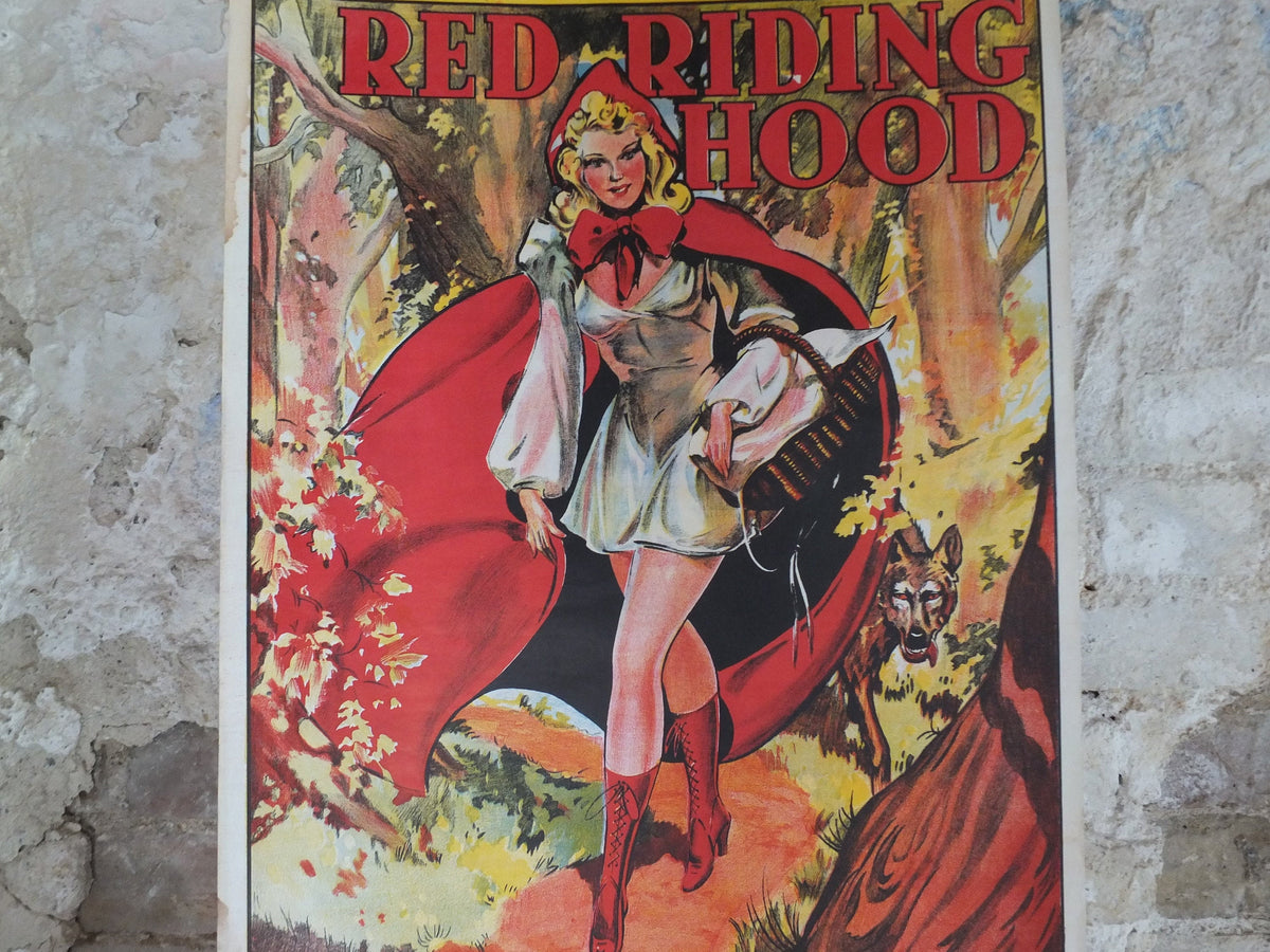 Original Vintage British Little Red Riding Hood Pantomime poster theatre taylors wombwell art deco nouveau print lithograph wall art 1930s