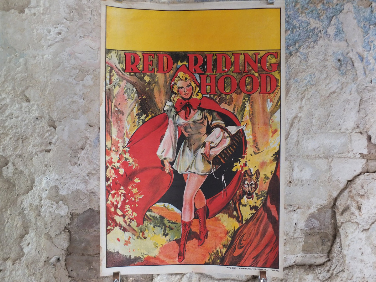 Original Vintage British Little Red Riding Hood Pantomime poster theatre taylors wombwell art deco nouveau print lithograph wall art 1930s