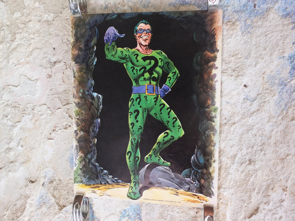 Original Vintage Comic DC Riddler villain Edward Nygma Frank Gorshin Batman Carmine Infantino crime cartoon print wall art 1966 1960s