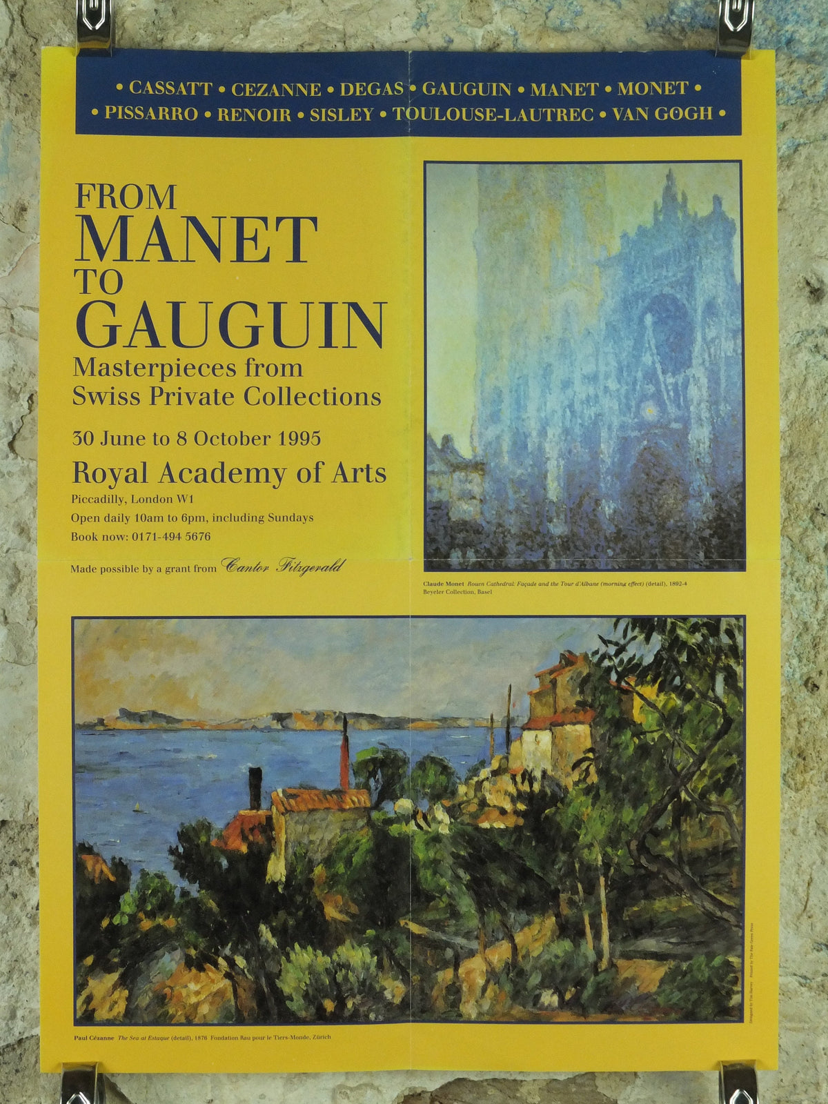 1995 Royal Academy of Arts Poster, From Manet to Gauguin, Monet and Cezanne, impressionists, artist gallery exhibition wall art 1990s