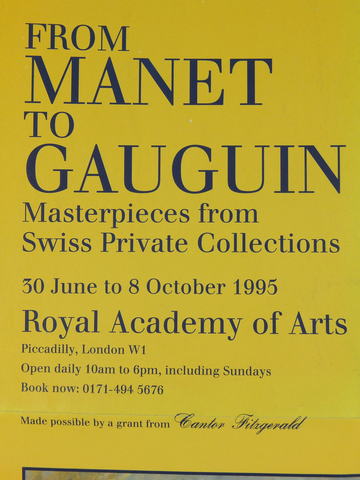 1995 Royal Academy of Arts Poster, From Manet to Gauguin, Monet and Cezanne, impressionists, artist gallery exhibition wall art 1990s