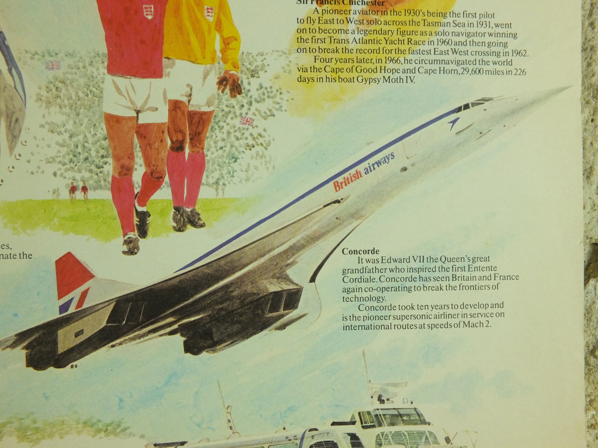 1978 Vintage British Silver Jubilee Poster, 1952-1978, 25 years of Achievement, spitfire sports concorde Advertising print wall art 1970s