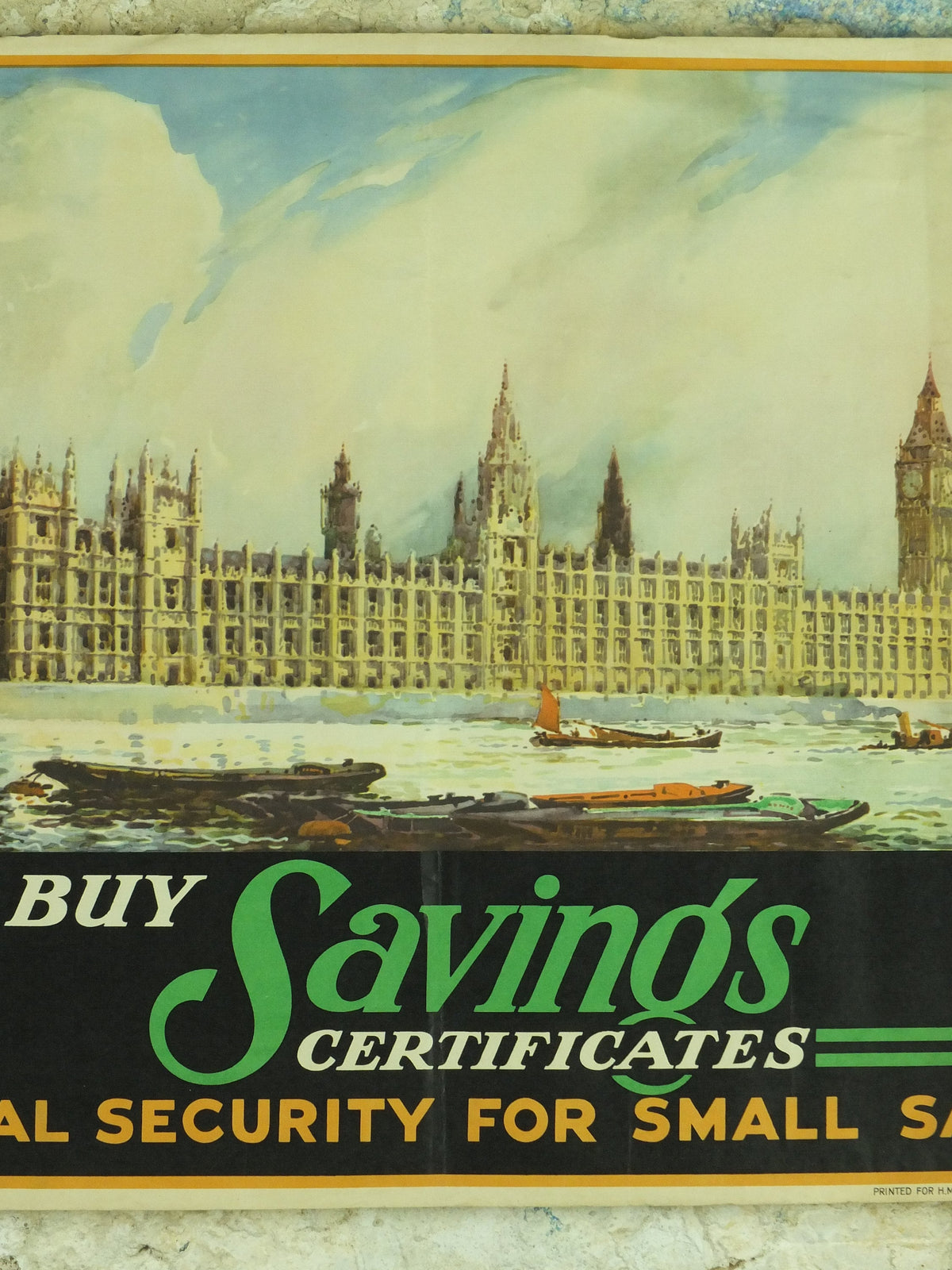1950 Vintage Parliament Poster, Buy Savings Certificates, Houses of Parliament, London, art by S T C Weeks, original print, wall art, retro