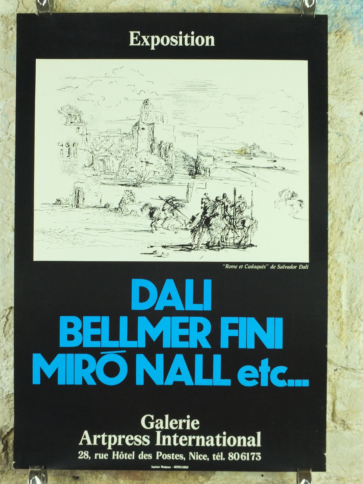 1980s Salvador Dali Exhibition Poster, Rome et Cadaques, Cubism Dada Surrealism, artist gallery exhibition wall art 1980s