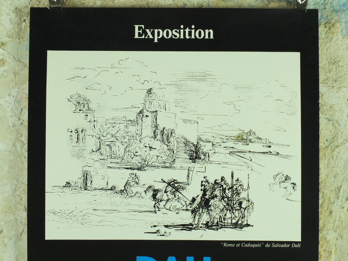 1980s Salvador Dali Exhibition Poster, Rome et Cadaques, Cubism Dada Surrealism, artist gallery exhibition wall art 1980s