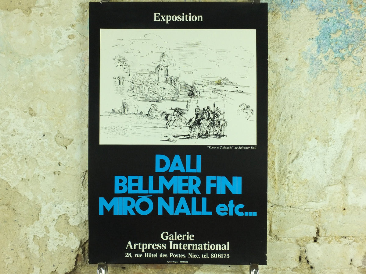 1980s Salvador Dali Exhibition Poster, Rome et Cadaques, Cubism Dada Surrealism, artist gallery exhibition wall art 1980s