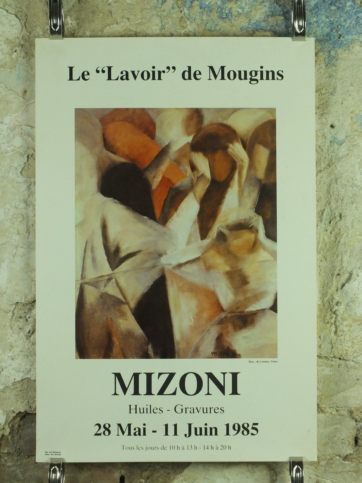1985 Mizoni Exhibition Poster, Le Lavoir de Mougins, painter, expressionist, artist gallery exhibition wall art 1980s