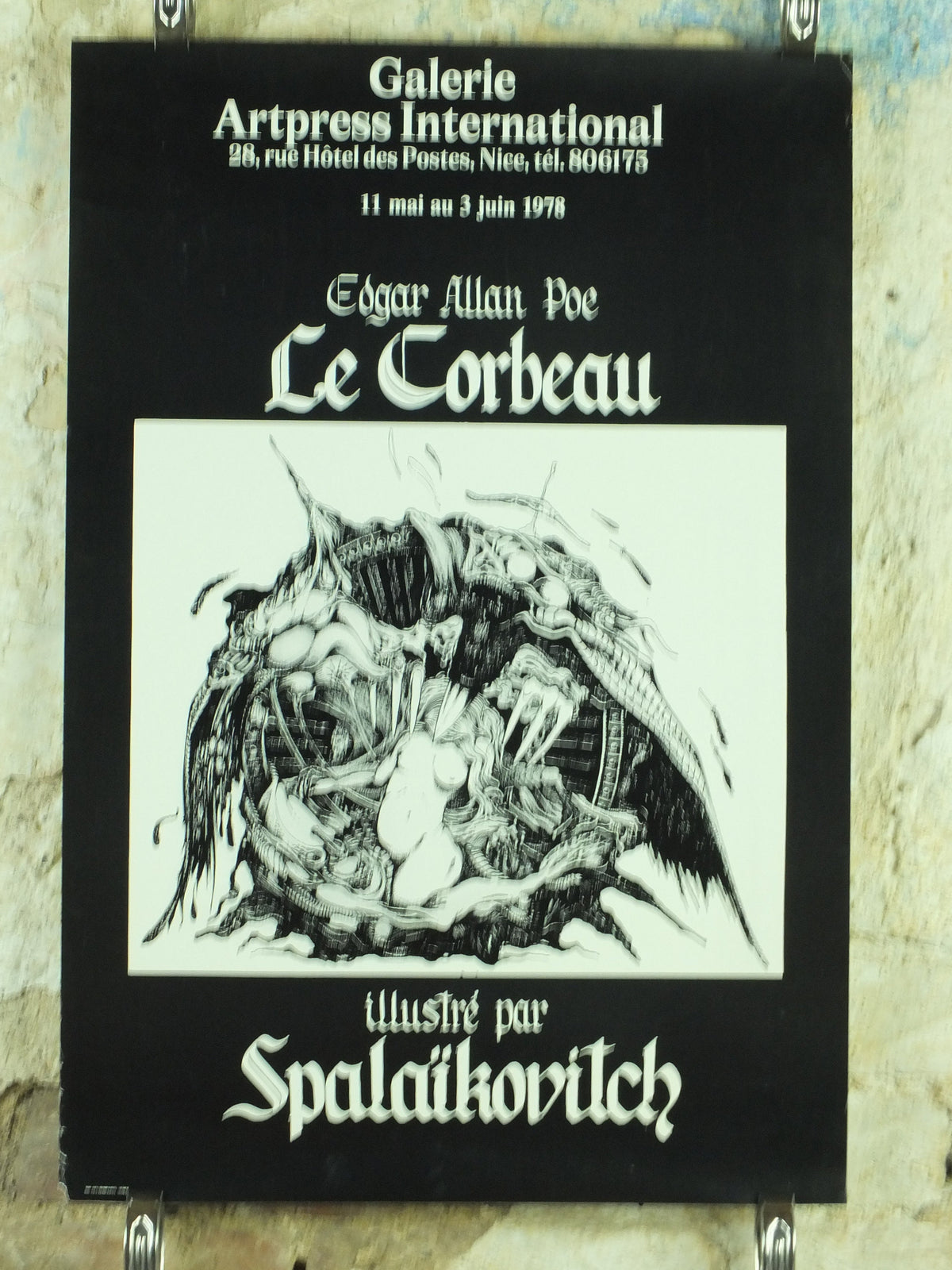 1978 Edgar Allan Poe, The Raven Exhibition Poster, by Pierre Spalaikovitch, dark gothic, artist gallery exhibition wall art 1970s