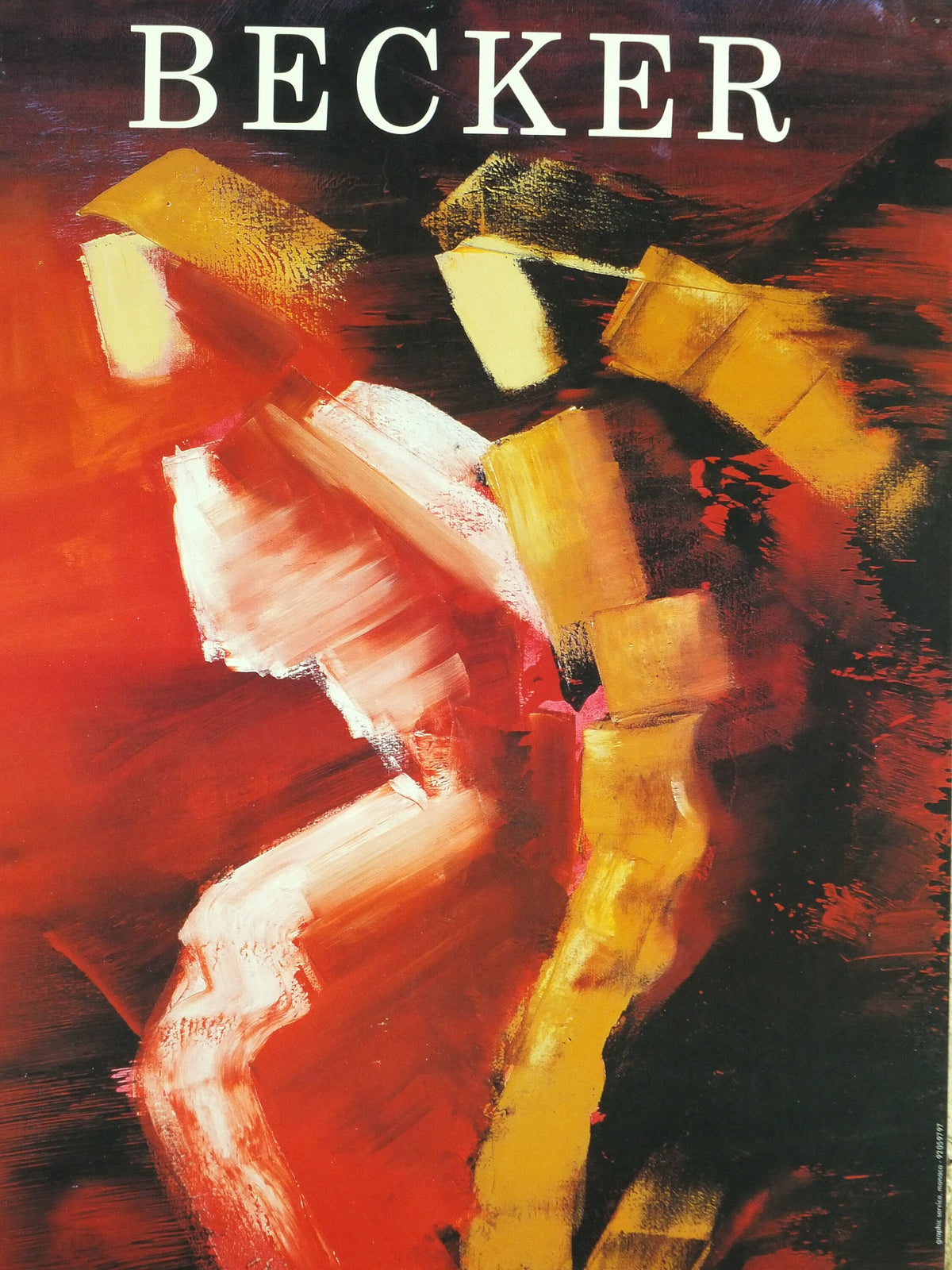 1991 Michel Becker Exhibition Poster, chouetteurs, The Hunt for The Golden Owl, painter, artist gallery exhibition wall art 1990s