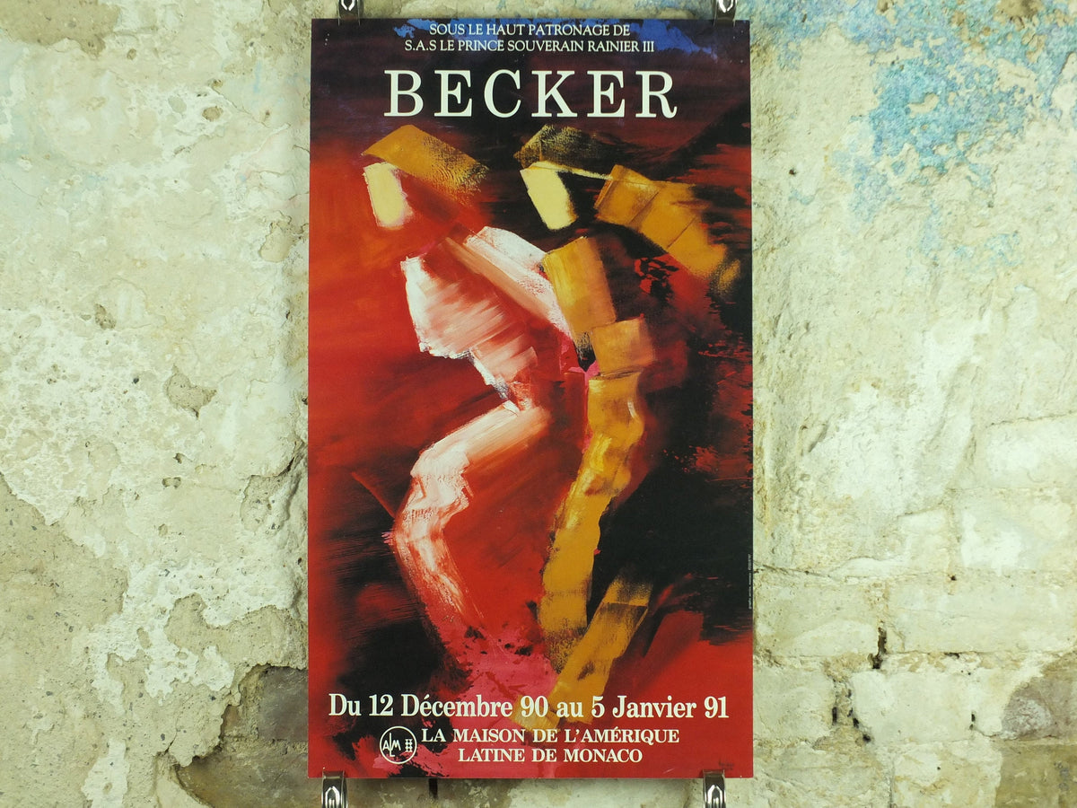 1991 Michel Becker Exhibition Poster, chouetteurs, The Hunt for The Golden Owl, painter, artist gallery exhibition wall art 1990s