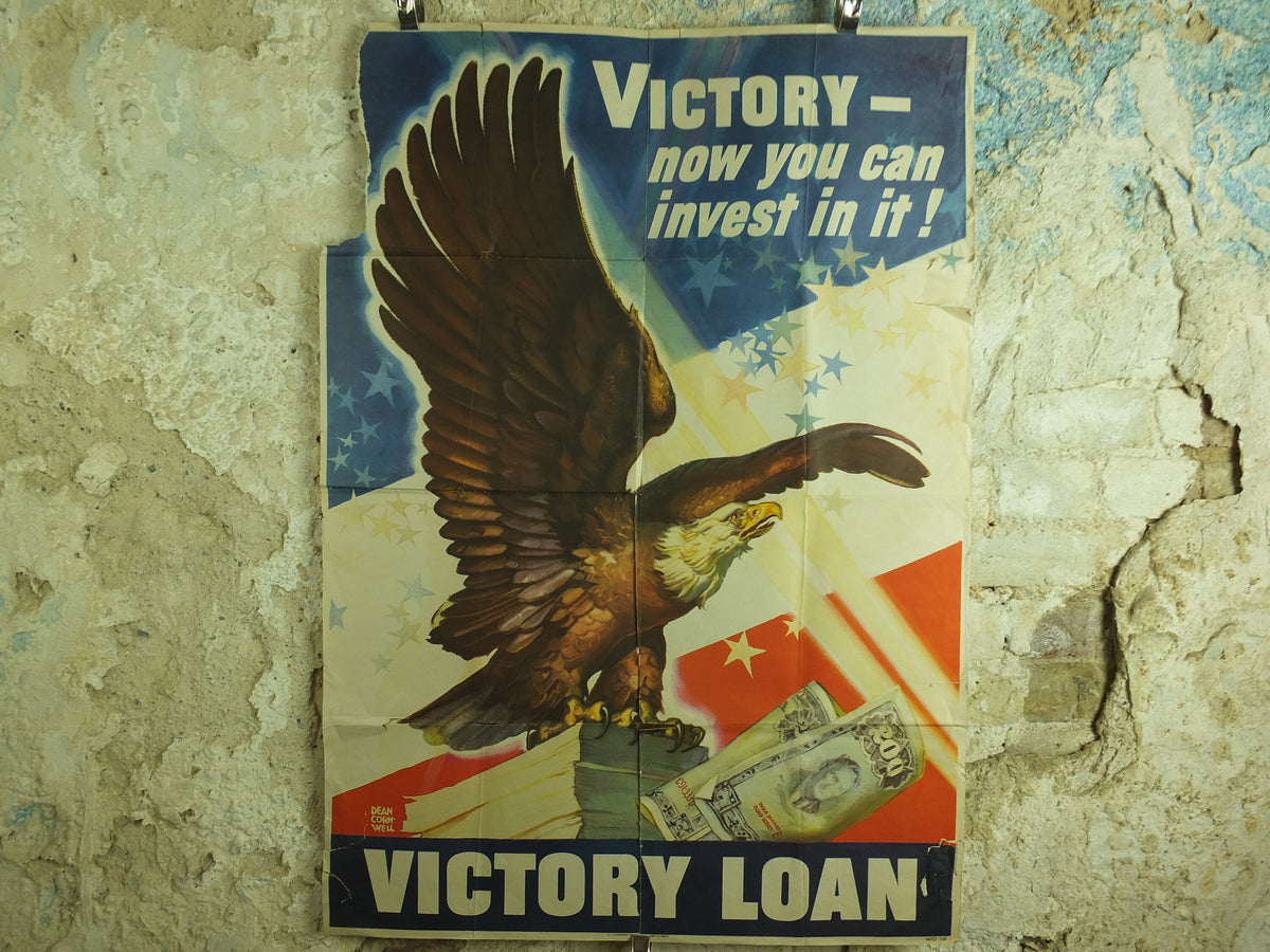 1945 Original Victory Loans Poster, Bald Eagle, American Flag, by Dean Cornwall 95cm x 61cm, World War 2 WW2, wall art retro decor