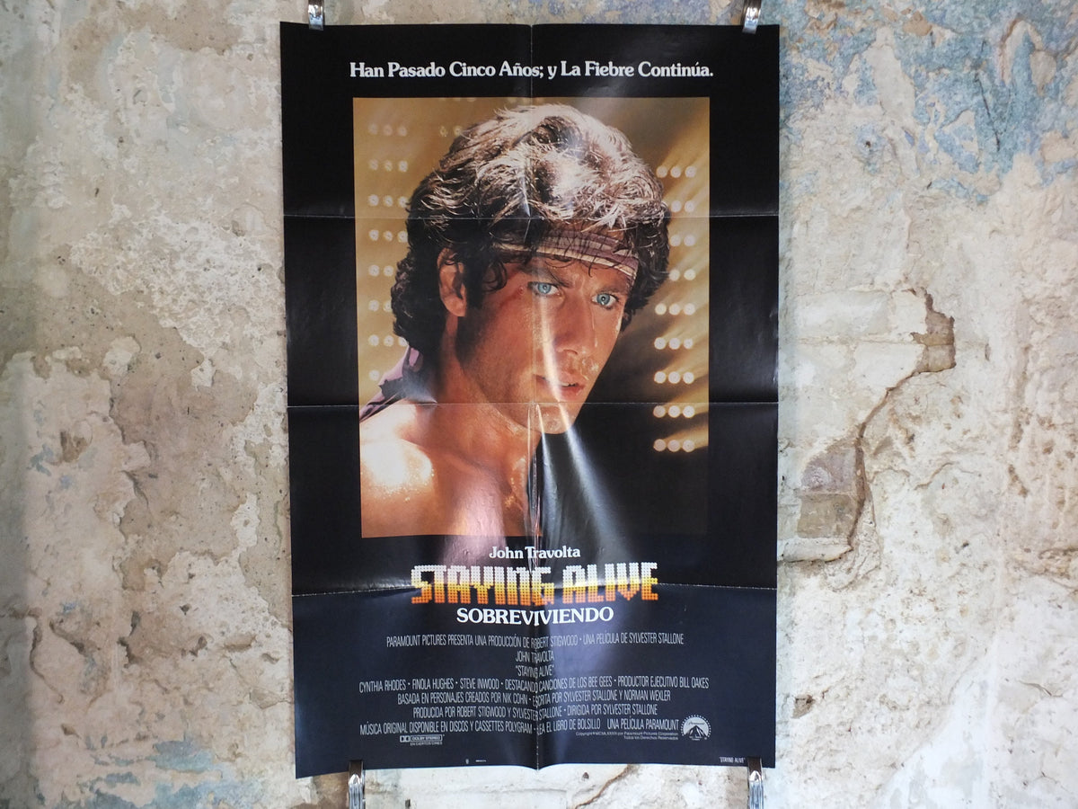 Original Vintage Movie Poster Staying Alive 1980s wall art John Travolta Spanish Saturday Night Fever US one sheet cinema film memorabilia