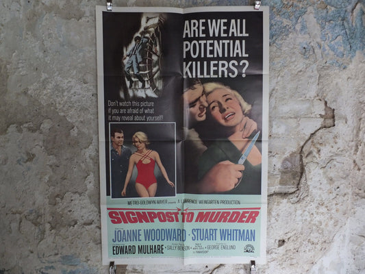 Original Vintage Movie Poster Signpost to Murder 1965 1960s wall art mystery crime thriller whodunit US one sheet cinema film memorabilia
