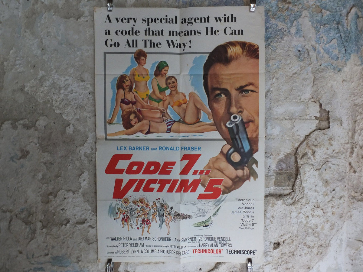 Original Vintage Movie Poster Code 7 Victim 5 1964 1960s wall art secret agent bikini gun 007 bond US one sheet cinema film memorabilia