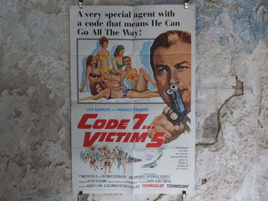 Original Vintage Movie Poster Code 7 Victim 5 1964 1960s wall art secret agent bikini gun 007 bond US one sheet cinema film memorabilia